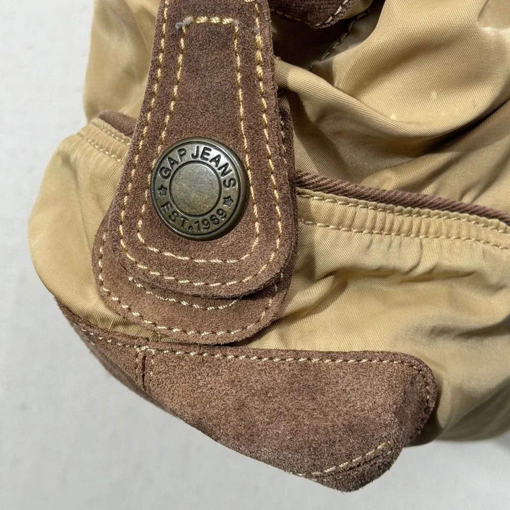 Y2K Gap 1969 Satchel Bag Women OS Tan Brown Utility Nylon Suede Trim Handbag